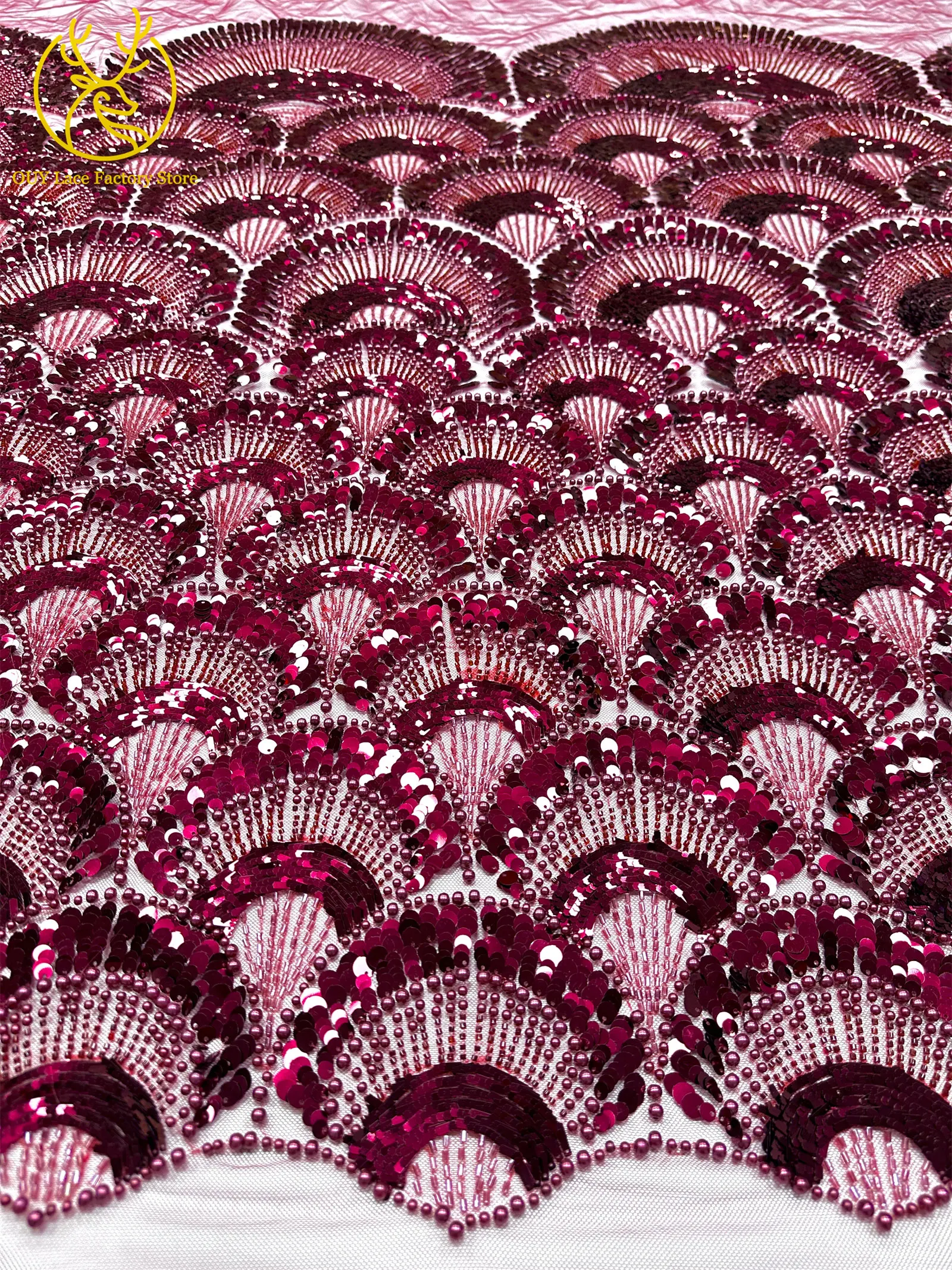 Roter französischer Tüll mit Perlen und Pailletten, Spitzenstoff 2026, hochwertiger afrikanischer Spitzenstoff, nigerianisch, zum Nähen von Hochzeits- und Abendkleidern – Detail 7