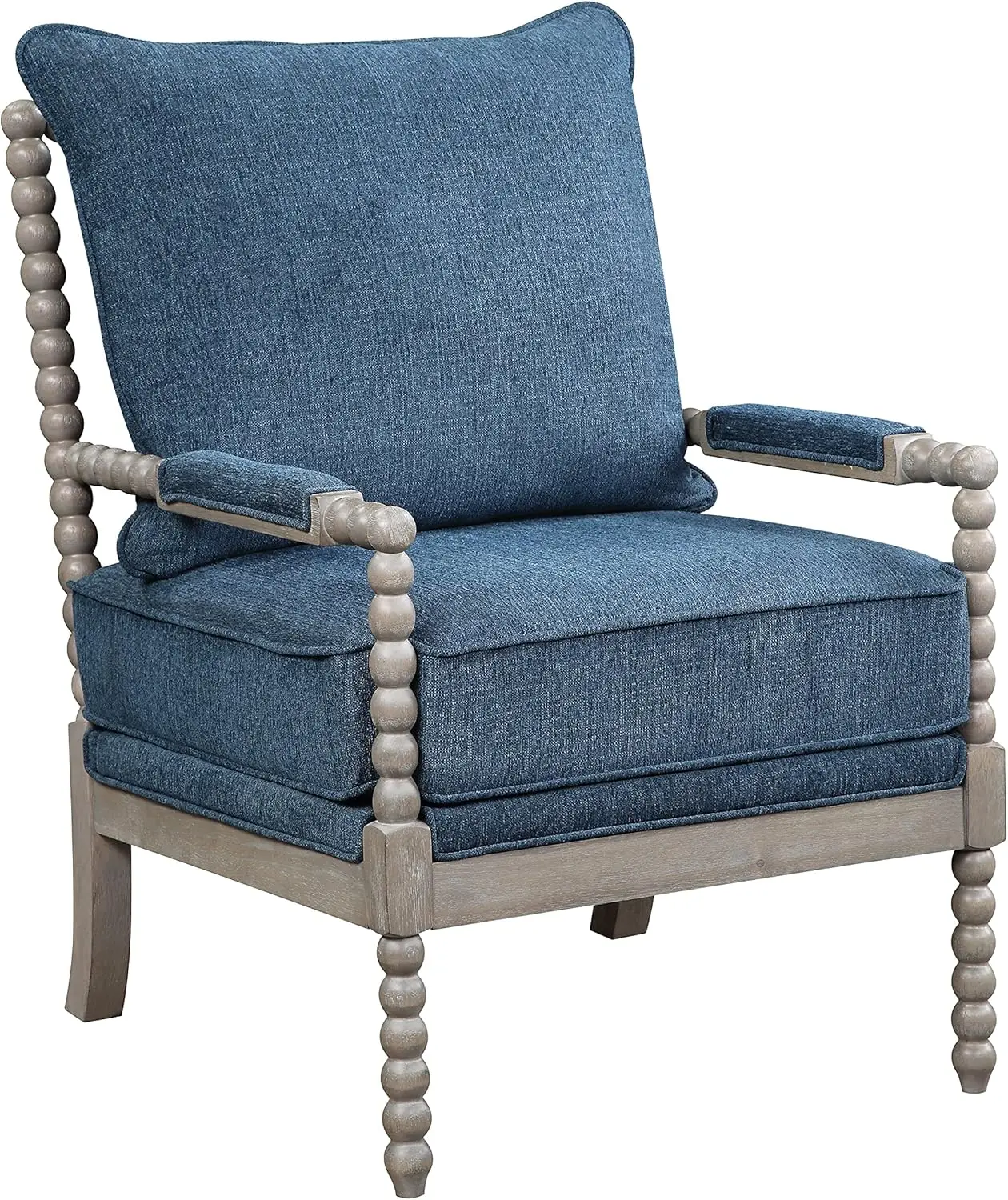 Home Furnishings Abbott Spindle Accent Chair with Padded Spring Seat and Brushed Grey Base, Azure Blue Fabric