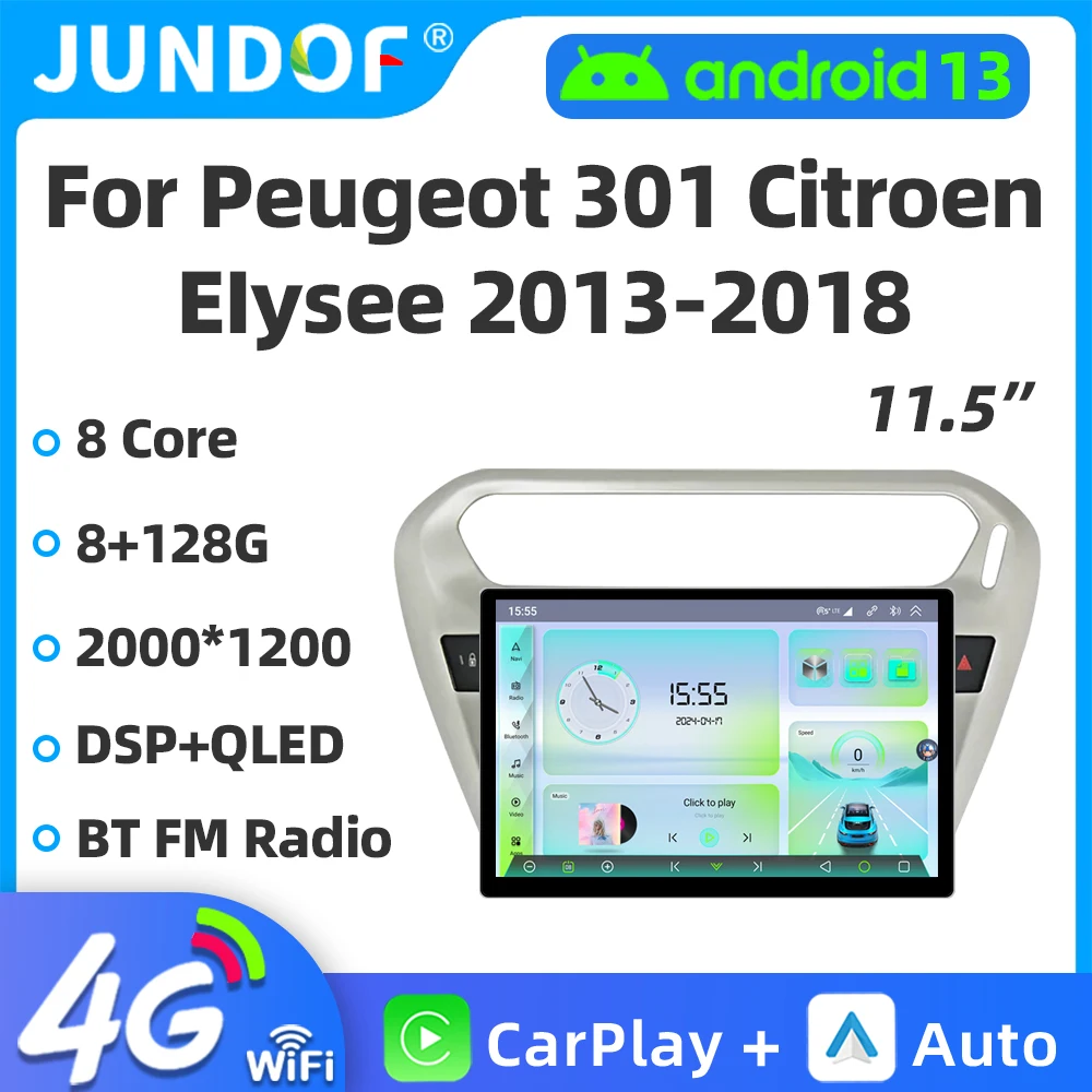 

11.5" inch 2K Android 13 Car Radio For Peugeot 301 Citroen Elysee 2013-2018 Multimedia Video Player 2Din Auto Player GPS Carplay