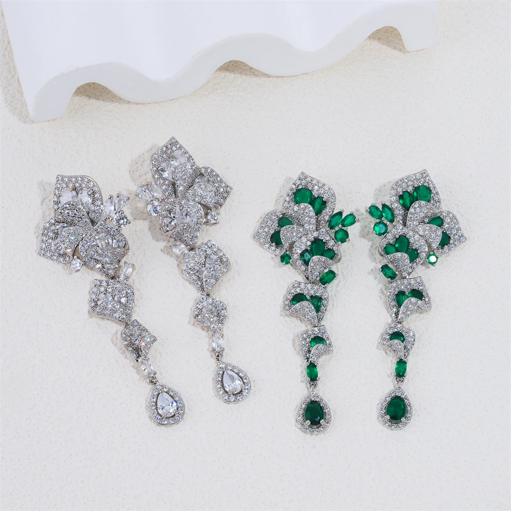 S925 Silver Needle Luxury color emerald earrings Butterfly fringe long super fairy elegant celebrity earrings tidal atmosphere