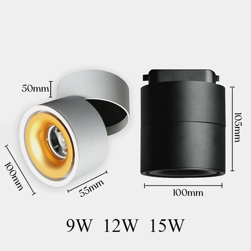 Dimmable Foldable Rotatable COB LED Downlights 9W 12W 15W Surface Mounted LED Ceiling Lamp 110~240V Background Track Spot Lights
