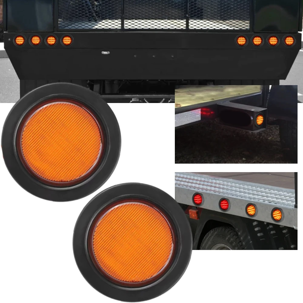 

2pcs 12V red or amber 13LED 2.5-inch circular side signal lights suitable for cars, trucks, trailers, and trucks，Car lighting