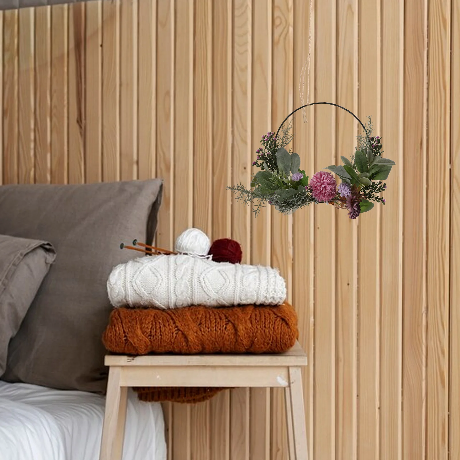 

Artificial Floral Hoop Wreath Round Metal Ring Fake Flowers Green Eucalyptus Leaves Wedding Holiday Backdrop Wall Decor Year