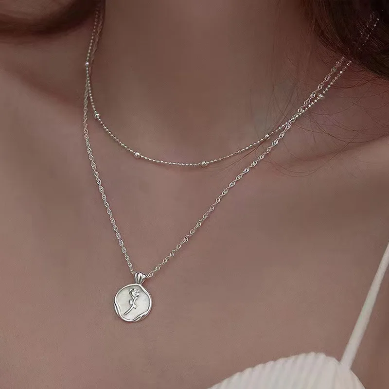 New S925 Tulip Women's Necklace Vintage High-End Designer Niche Exquisite Collarbone Chain