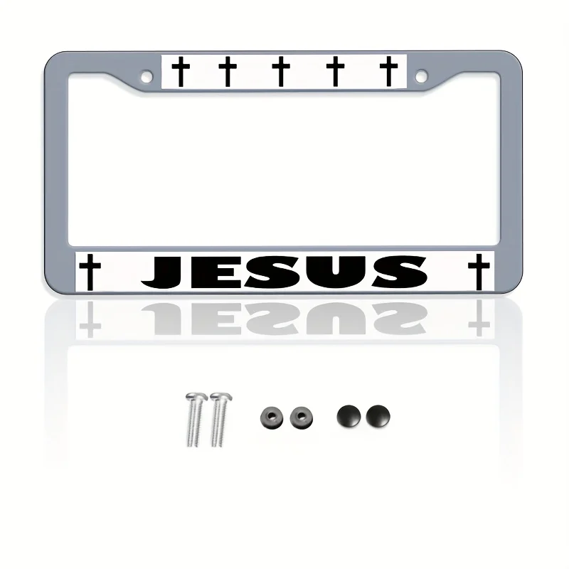 Jesus Cross Christian License Plate Frame Religious Faith Pattern Car Licence Plate Holder Universal Stainless Steel Auto Decor