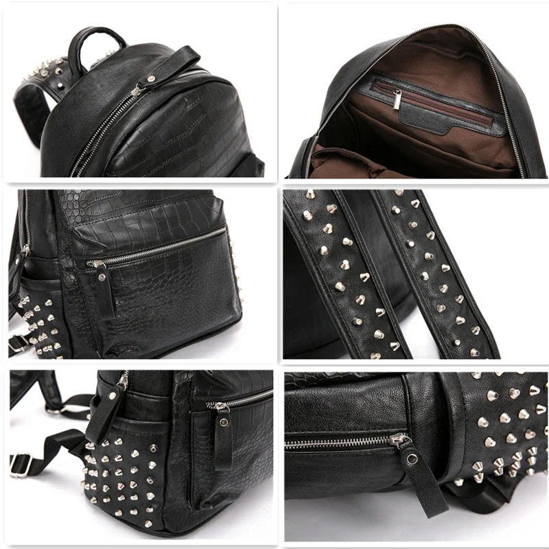 Alligator Pattern Rivet Backpack Men Fashion Design Computer Bag Student School Bag Men\'s Backpack Couple Bag Travel Backpack