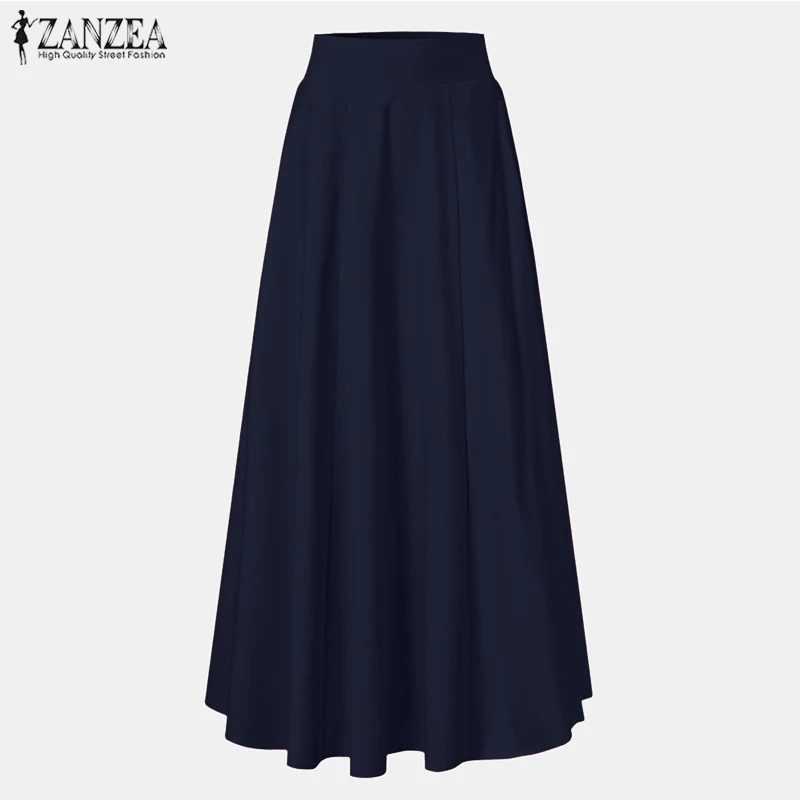 2026 ZANZEA Women Elegant Party Maxi Skirts Spring High Waist Faldas Saia Stylish Long Jupe Solid A-line Pleated Skirt Oversize