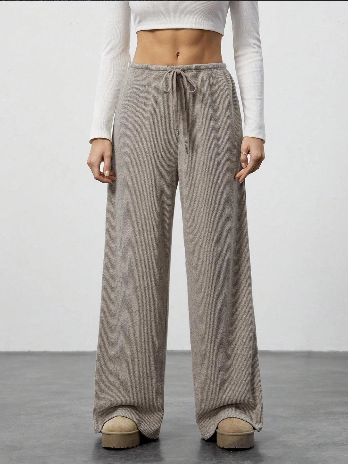 Women's Casual Drawstring Wide Leg Pants, Fashionable Four Seasons Loose Fit Trousers, Comfortable and Stylish Ladies' Bottoms