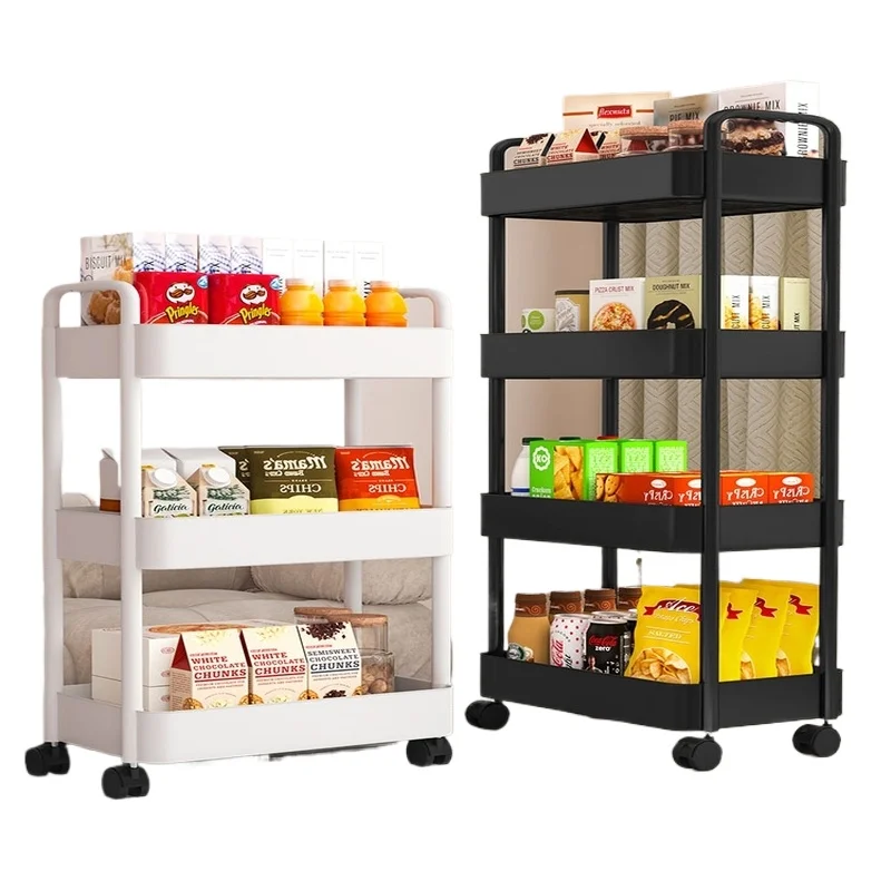 3/4 Tier Rolling Cart Storage Shelf Large Capacity Movable Gap Storage Rack Kitchen Bathroom Organizer Snack Cosmetic Holder