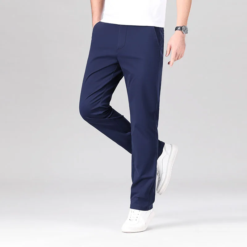 New Four Seasons Mens Cotton Casual Pants Clothing Solid Color Straight Business Loose Male Classics Brand Slim Fashion Trousers
