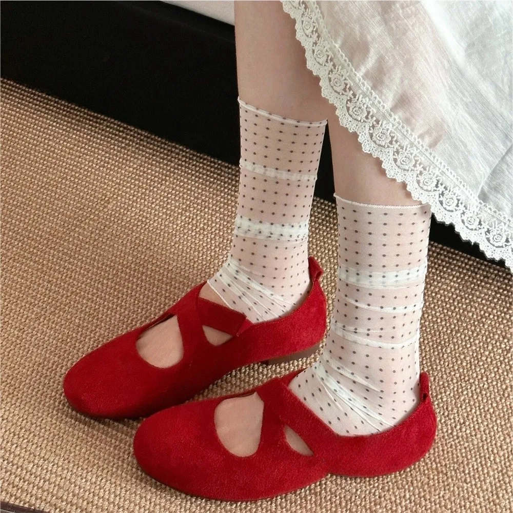 

Vintage Korean Style Polka Dot Leg Sleeves Harajuku Y2K Ruffle Boot Cover Cuffs Thin Lolita JK Silk Sheer Leg Warmers Summer
