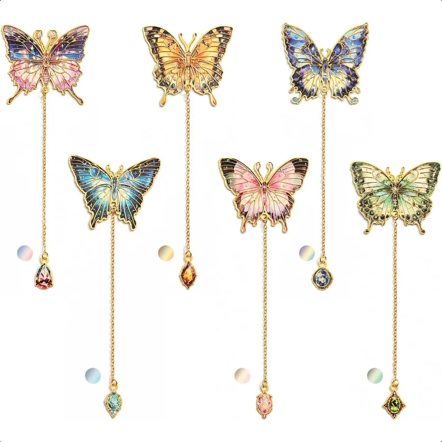 

6 Pieces Metal Butterfly Bookmarks with Chain Golden Hollow Bookmark Monet Van Gogh Oil Painting Theme Book Mark Bookmarks for