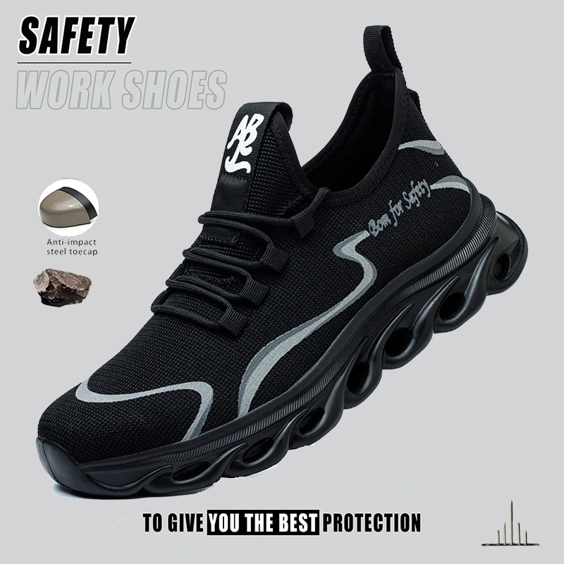 

Industrial Safety Boots Men's Breathable Steel Toe Slip Resistant Work Shoes Wear-resisting Indestructible Shoes for Manufacture