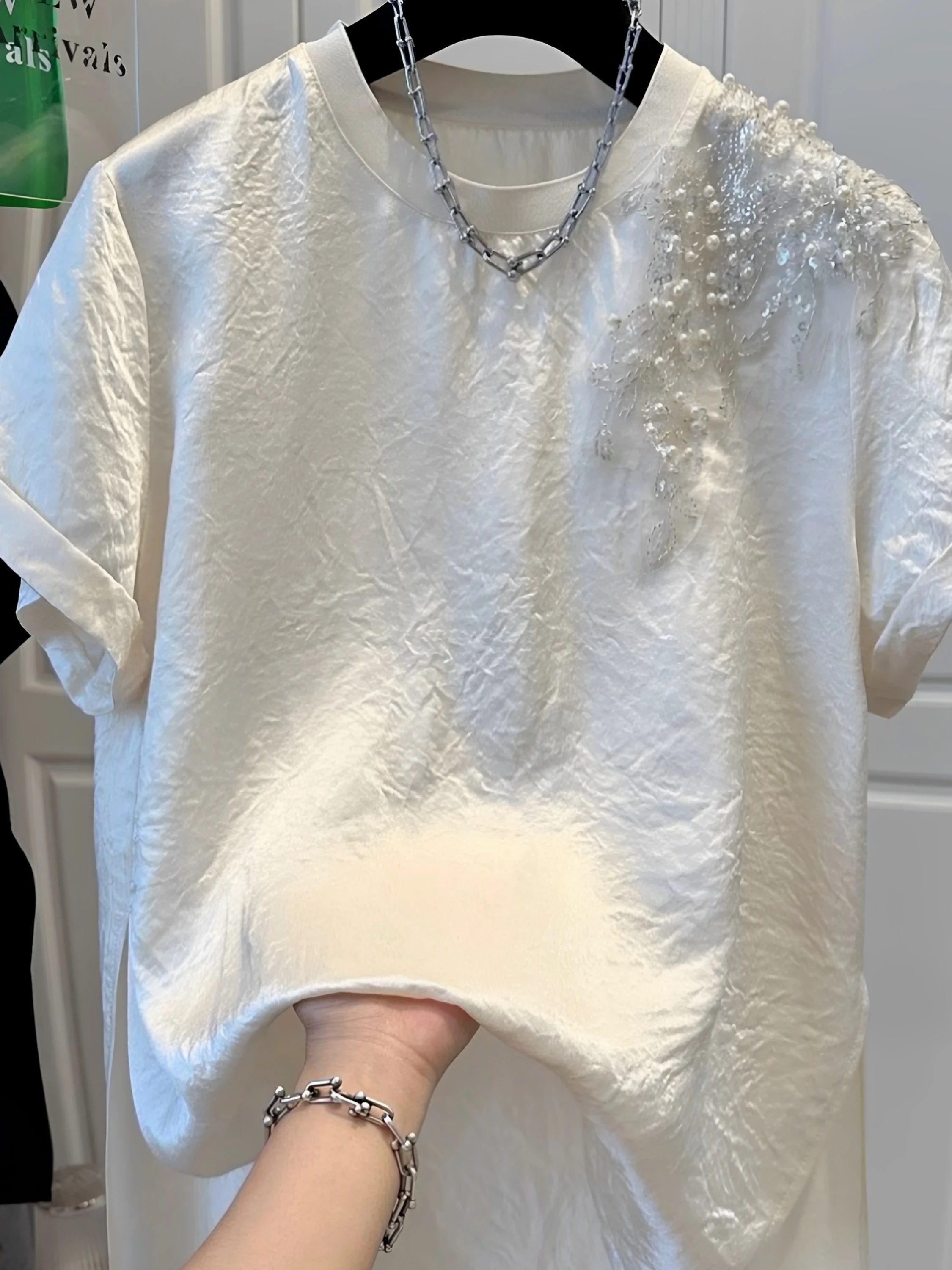 

plus Size Elegant round Neck Short Sleeve Shirt Women's Casual Thin T-Shirt Summer Comfortable Breathable Korean Style Blouse