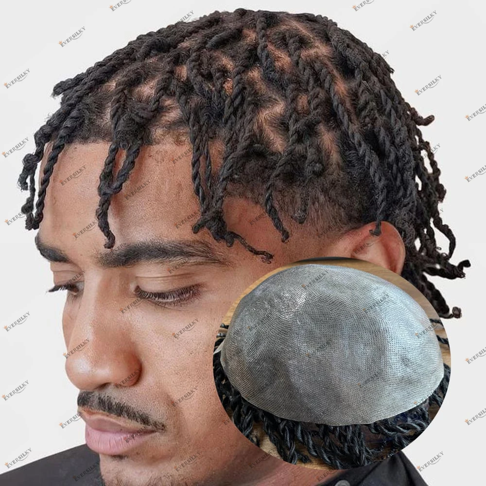 

Afro Dreadlock Twist Braids Poly Skin Human Hair Toupee for Black Men Undetectable PU Hair Replacement System Prosthesis Men Wig