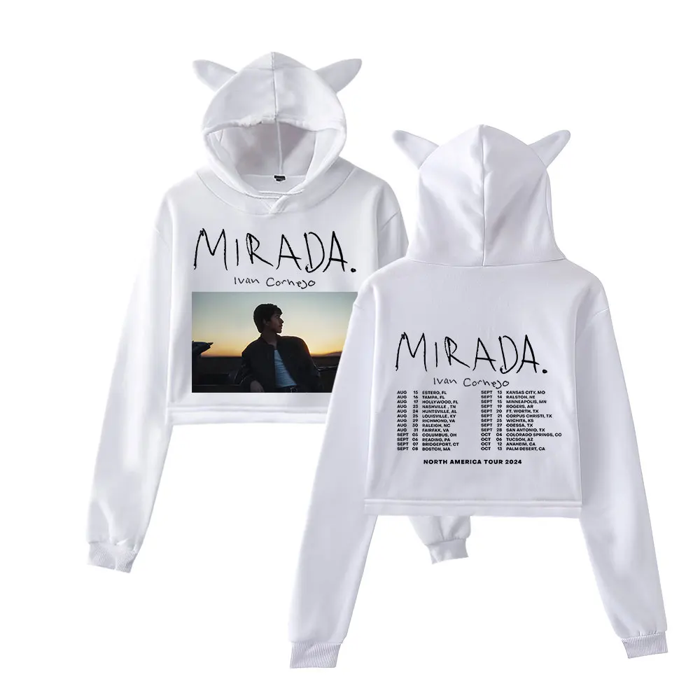 Ivan Cornejo Mirada Tour 2024 Cat Ear Hoodie Women Long Sleeve Sweatshirts Casual Streetwear Crop Tops