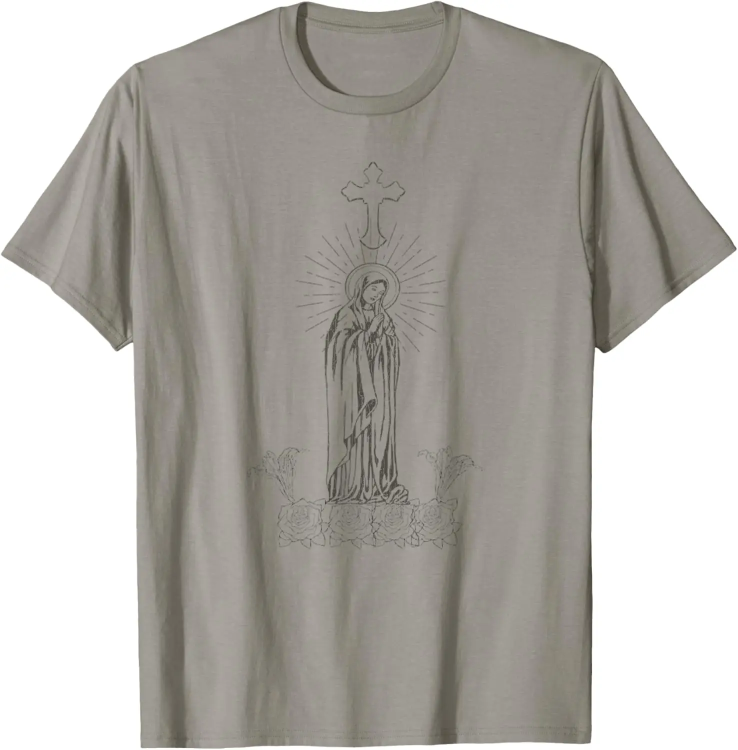 

Virgin Mary Madonna T-Shirt Religious Graphic Tee Cotton Vintage Style for Trip