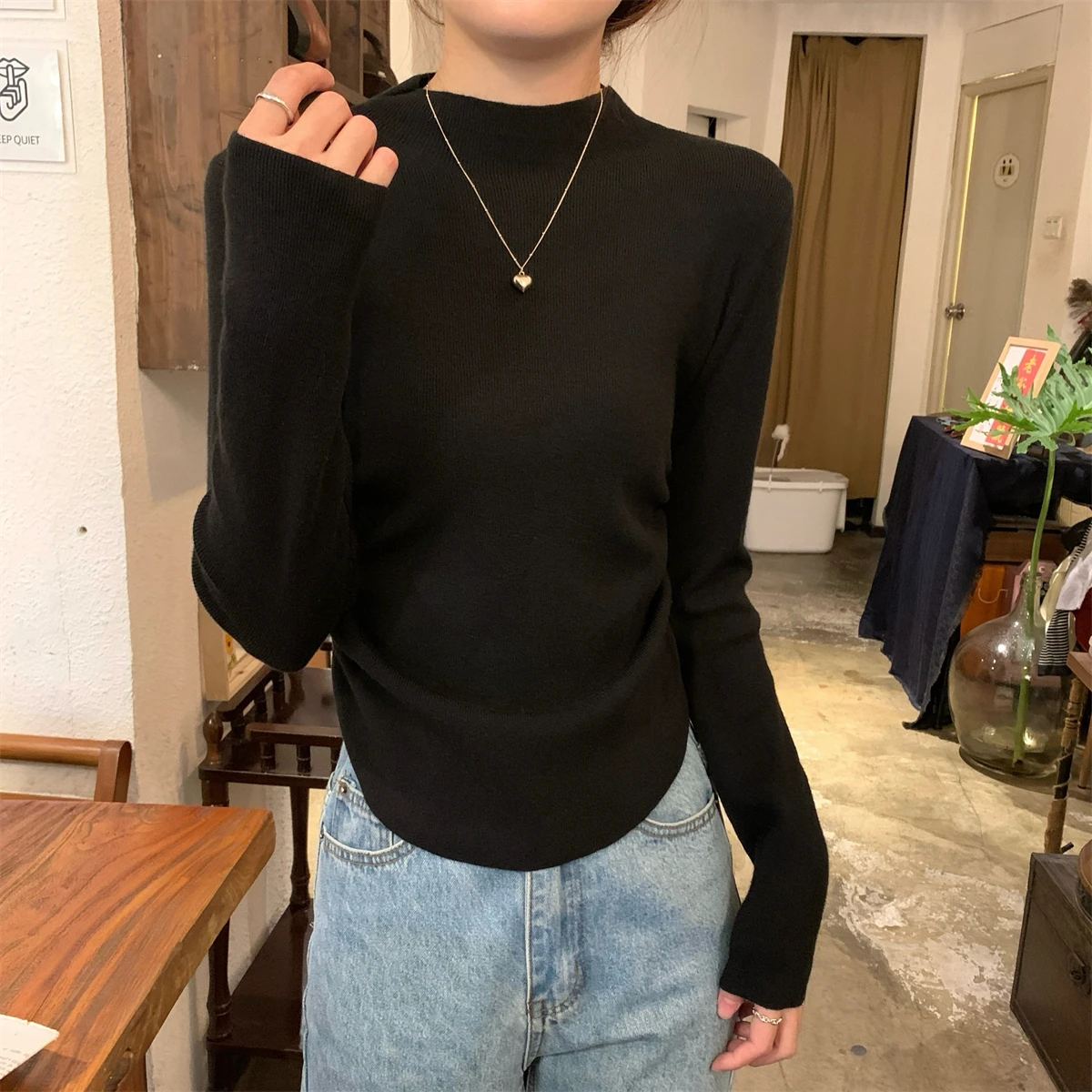 محبوك سترة المرأة البلوفرات الجديدة طويلة الأكمام وهمية الرقبة أضعاف متماسكة سترة البلوز المرأة بلايز البلوزات Sueters De Mujer Q1531 #6