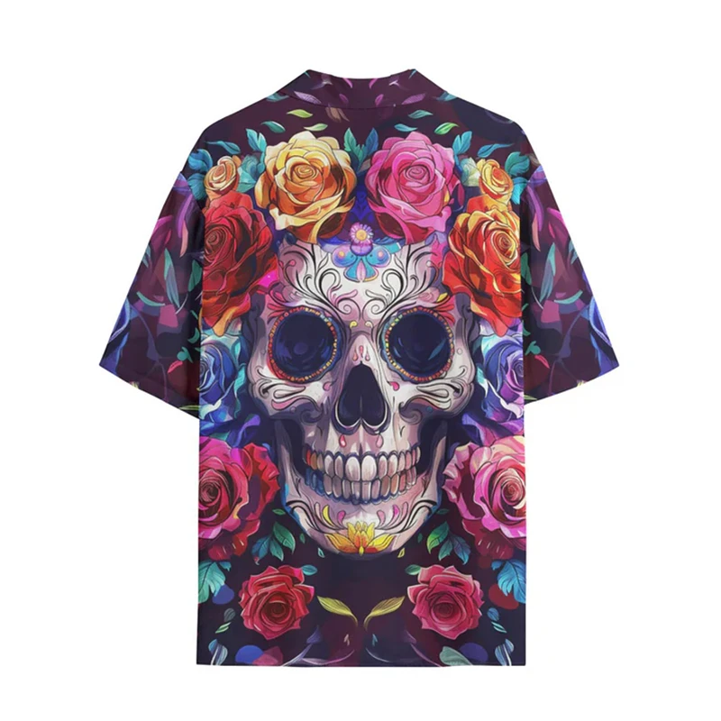 Skull 3d Printing Shirts Men Fashion Hawaiian Shirt Short Sleeve Casual Beach Shirts Boys Single-Breasted Blouse Men's Clothing