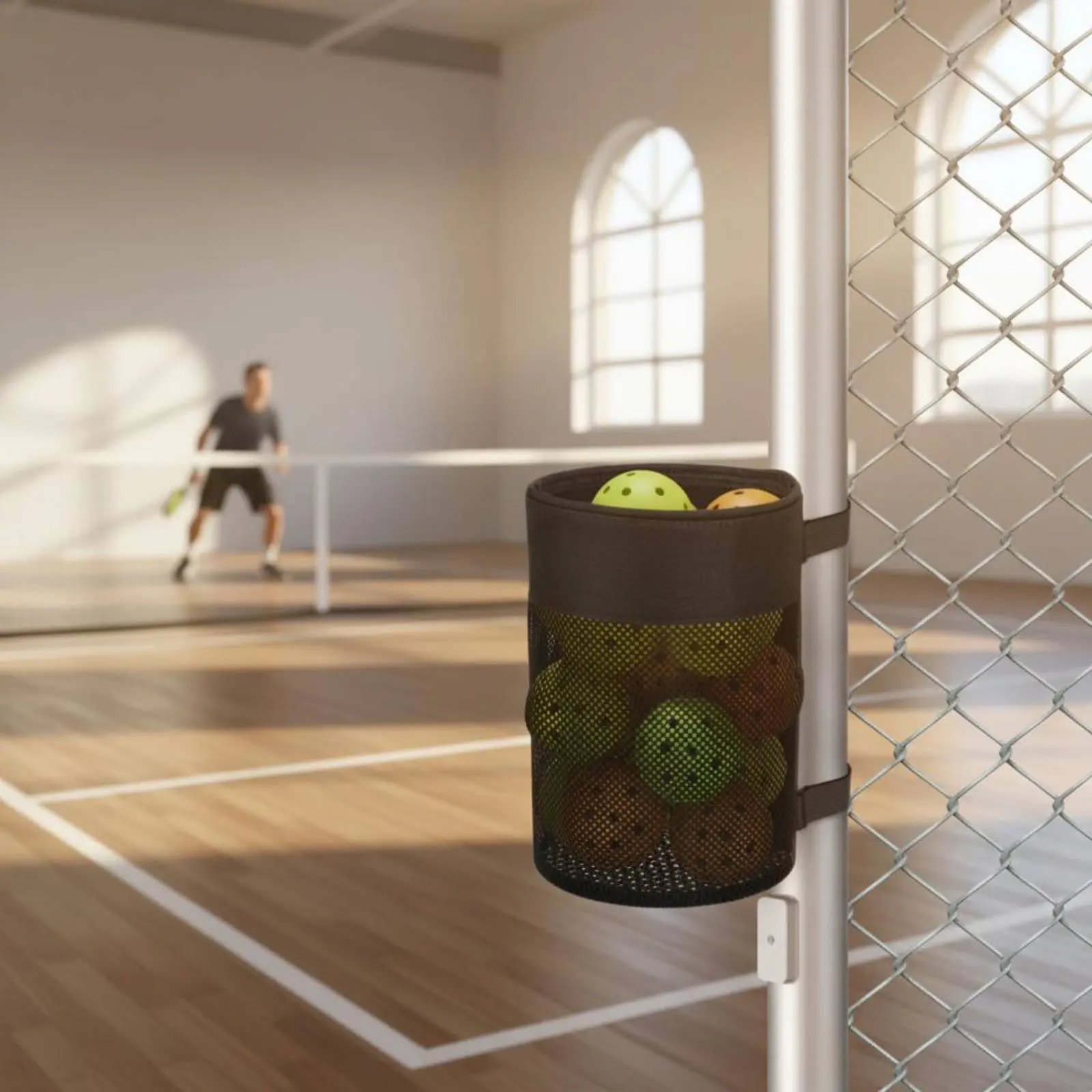 

Fence Mounted Pickleball Bag Cylindrical Mesh Pickleball Pouch Mesh Ball Pouch Portable Hanging Ball Bag Tear-Resistant
