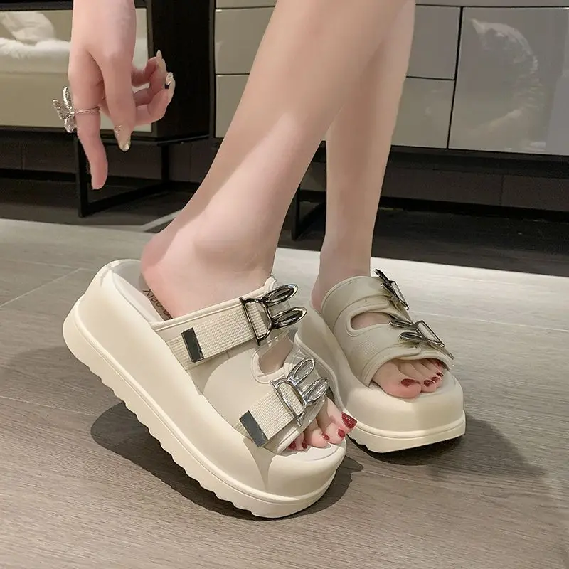 Women\'s Slippers and Ladies Sandals on Beach Slides Open Toe Summer 2024 Heeled Shoes Designer Animal Height Off White Unique 39