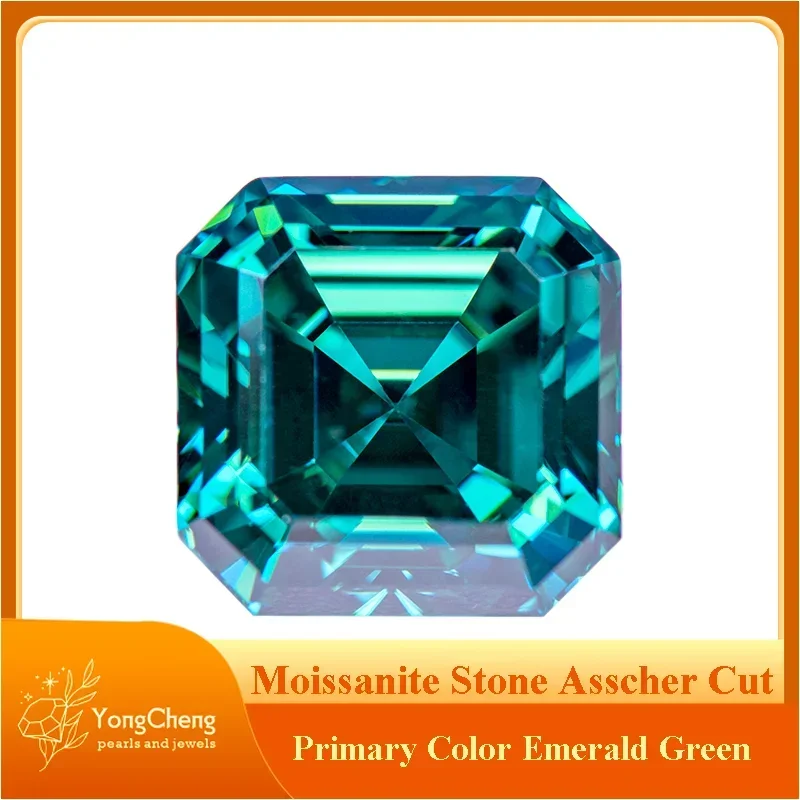 Pedra moissanite cor primária verde esmeralda corte asscher diamante cultivado em laboratório para amuletos diy fabricação de joias com certificado gra