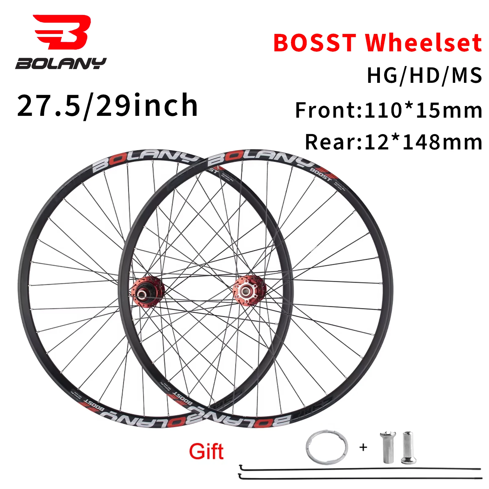 BOLANY MTB Boost Wheelset Thru-Axle 15*110mm 32H HG XD MS 27.5 29 Inch Double Rim Disc Brake Wheelset Bicycle Accessories