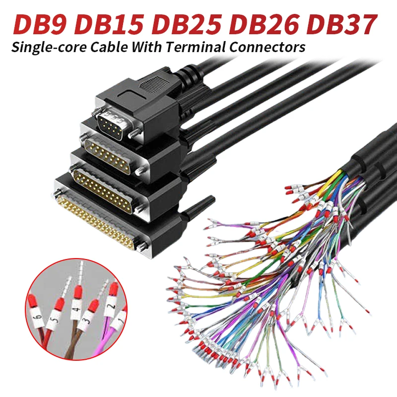 DB9 DB15 DB25 DB26 DB37/44 Single Head Terminal Wire with Numbered Tube DB 9/15/25/36/37/44/50/62Pin Serial Port Connector Cable