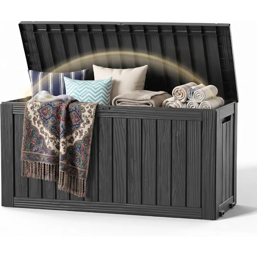 Outdoor deck boxes: waterproof storage box with wheels, polypropylene material, gray color, heavy-duty and weather-resistant