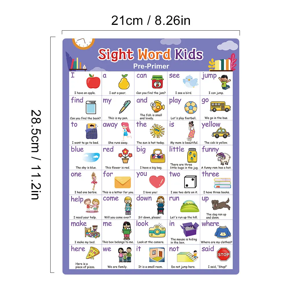 Pre K 1st 2nd 3rd Grade Kids Learning 220 English Sight Words Poster Educational Classroom Supplies Decoration Posters