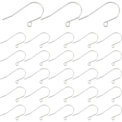 100pcs(50pairs) 0.8mm Pin Titanium Steel Ear Wire Hooks 2mm Hole Earring Hooks with Loop Hypoallergenic Dangle Earwires Fish