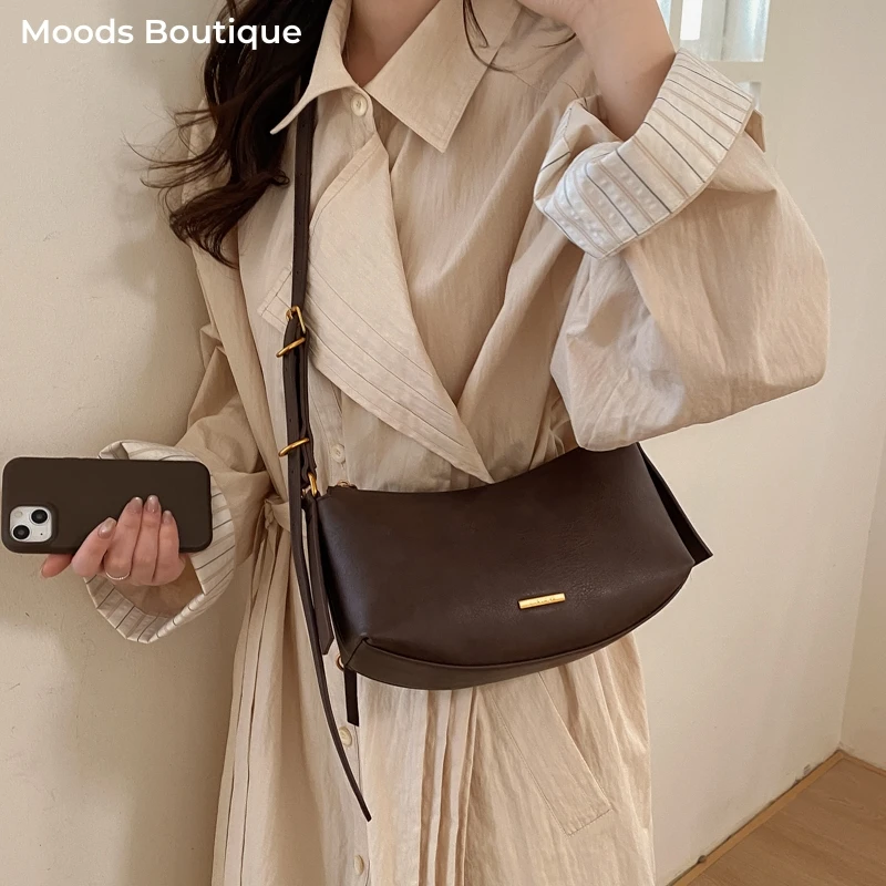 

MOODS Half-moon Crossbody Bags For Women Soft Vegan Leather Solid Color Underarm Shoulder Hobo Bag Vintage Fashion Handbags 2026