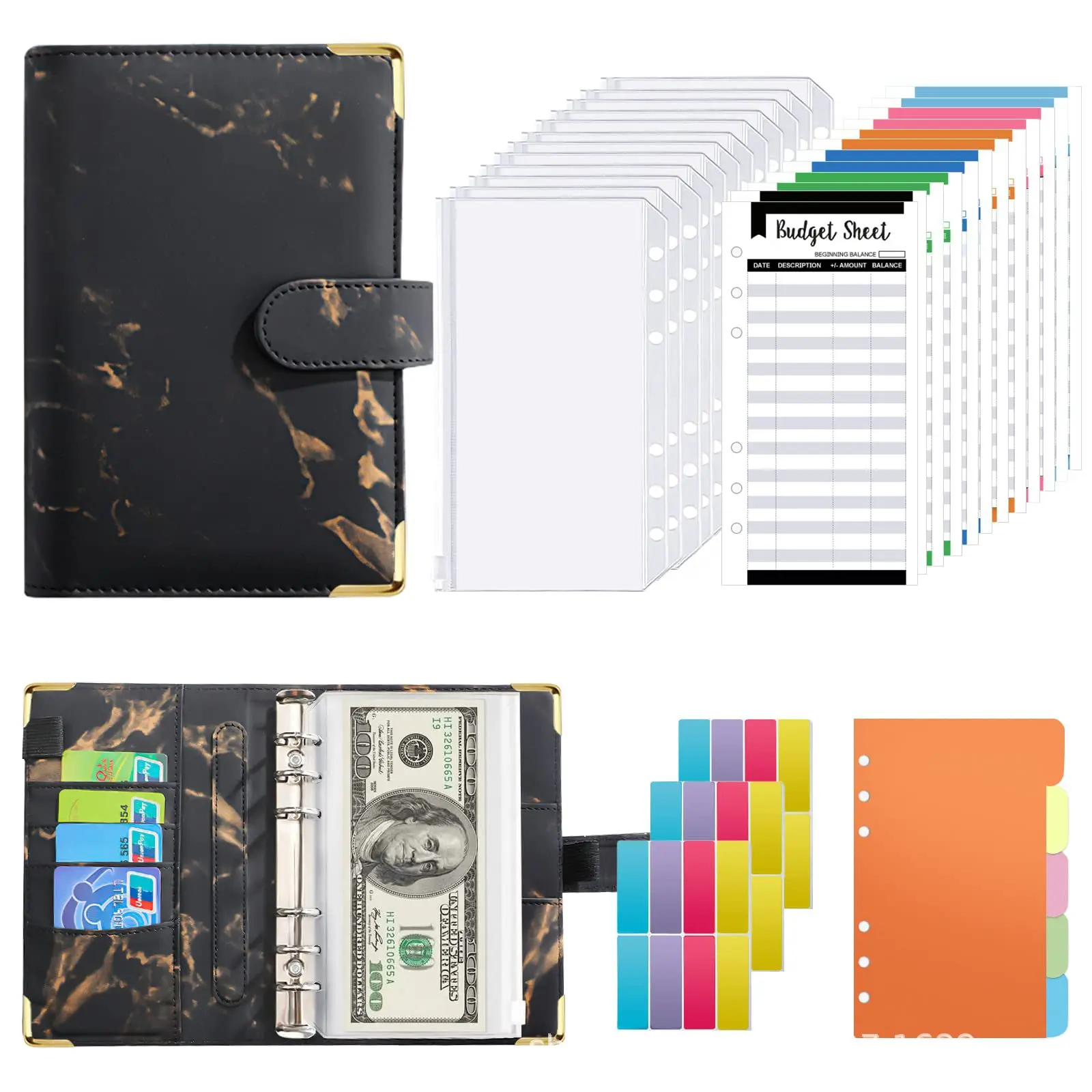 A6 Money Budget Planner Binder With Zipper Envelopes, Cash Envelopes For Budgeting, Money Organizer For A6 Cash Budget Binder