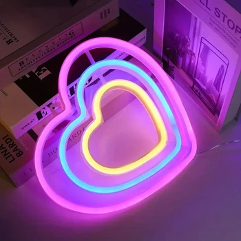 Double signe néon en forme de cœur, alimenté par USB, pour chambre, dortoir, mariage, anniversaire, décoration de fête d'anniversaire