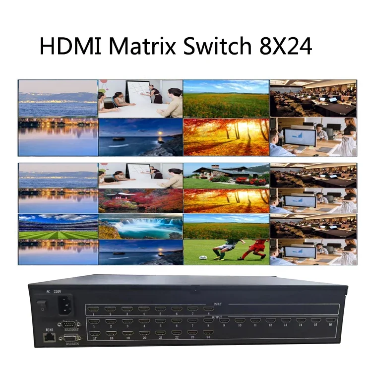 Conmutador de matriz de vídeo 8 entradas y 24 salidas 1080P 3D @ 60Hz, interruptor de matriz de vídeo HDCP1.3 8x24 8X24 con controlador Web y aplicación