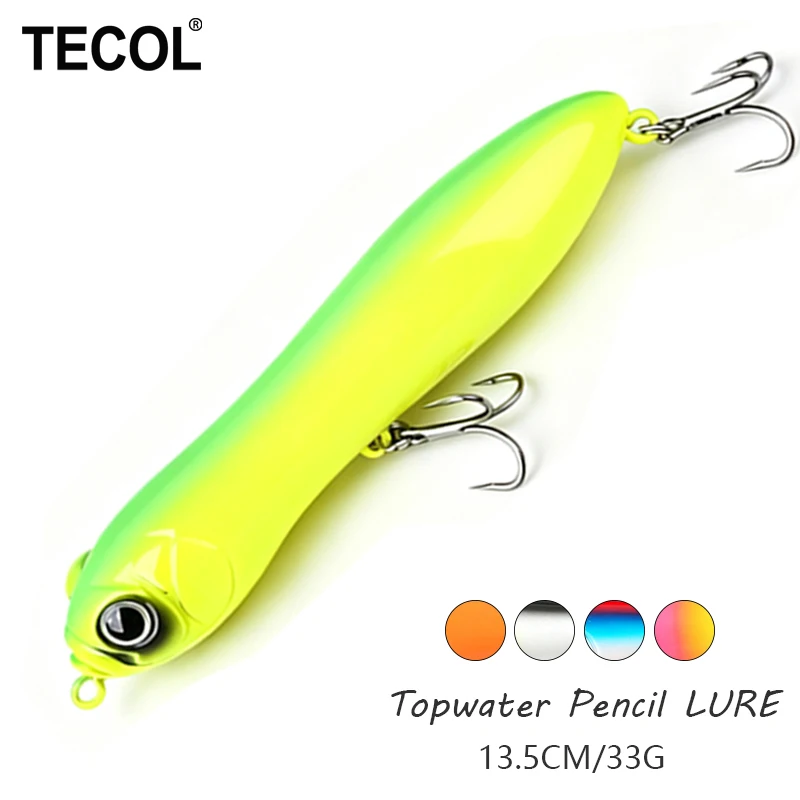 TECOL 33G 13.5CM Topwater Pencil Lure With Loud Rattle Balls Long Cast Popper Bait Walk The Dog Stickbait For Bass GT Tuna