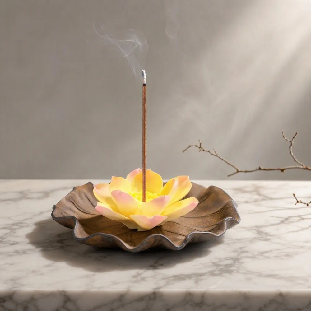 Zen Chinese Style Lotus Incense Burner Sleep Aid Desk Decor Lotus Tabletop Incense Base Ornament Ceramics Lotus Incense Stick