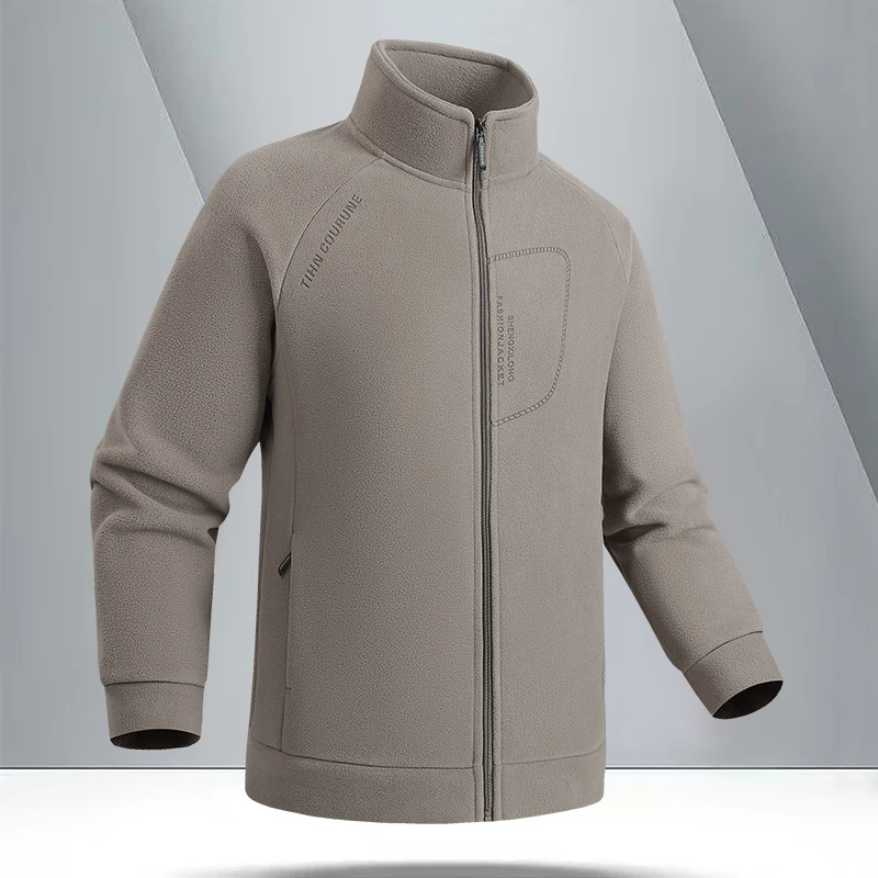 سترة الصيد المألوف الدافئة جاكيت من الصوف رجالي الوقوف طوق سترة سميكة القطبية الصوف معطف منتصف العمر سترة فضفاضة #6