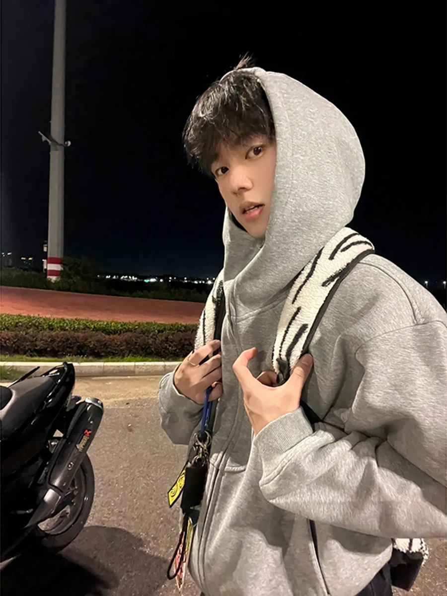 

ay High Collar Hoodie Cardigan Men's Sle Autumn Winter American Trendy College Wind Haome Hooded Jaet