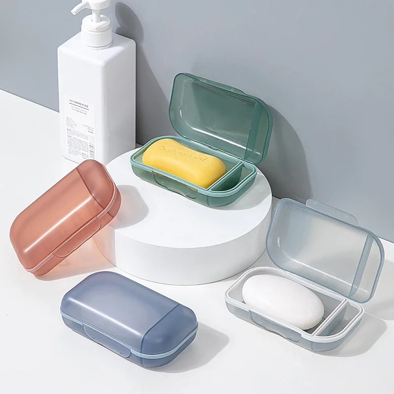 Plastic Bathroom Shower Soap Box with Lids Travel Portable Small Soap Tray Dish Storage Holder Plate Home Toilet Drain Case