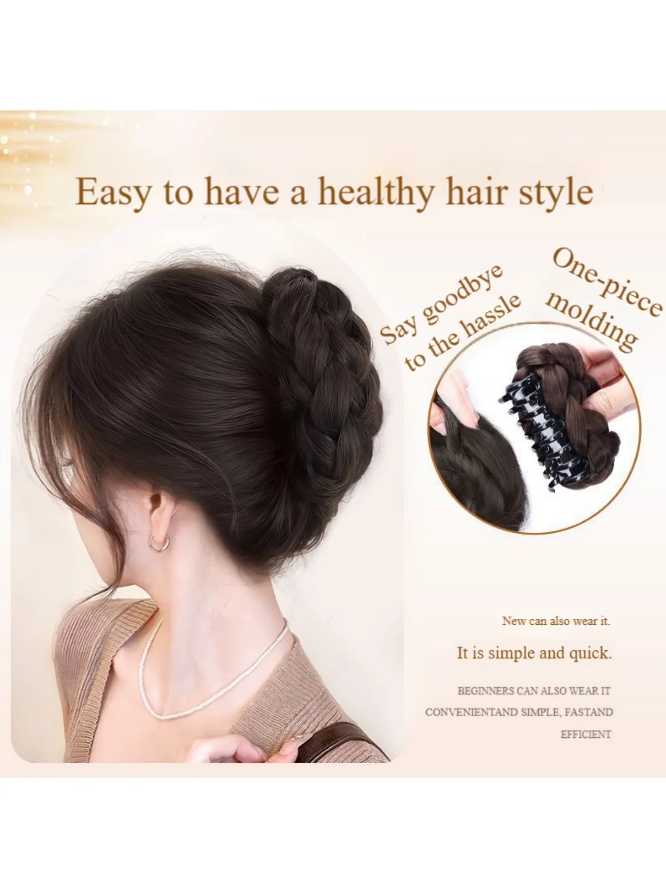 Damen-Haarteil mit geflochtenem Dutt, künstliche Haarklammer, Kleber, Hochsteckfrisur, flauschiges Haar-Accessoire, Haarbündel für den Hinterkopf – Detail 3