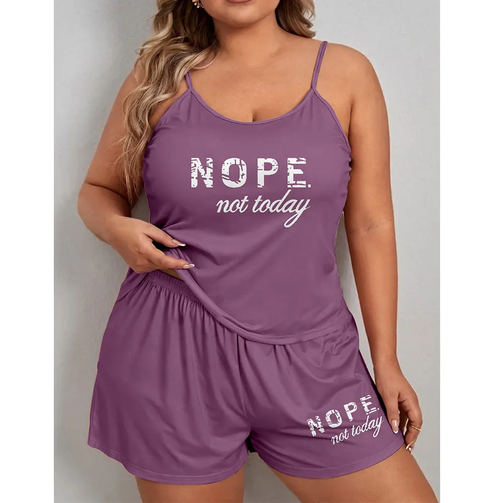 

Large Size Women's Sleepwear Set Women's Letter-Printed Suspender Shorts Pajama Suit Loose Plus-Size Loungewear