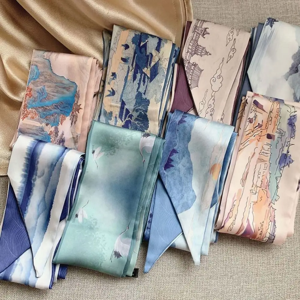 New High Quality Fashion Retro Floral Headband Oil Painting Chinese Style Sporty Style Headscarves Ribbon Floral Bands Women