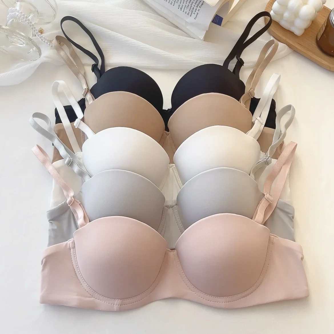 Womens 1/2 Cup Thickened Steel Ring Sexy Bra Underwear Push Up Big Breasts Smooth Seamless Bra Simple Comfort Bralette