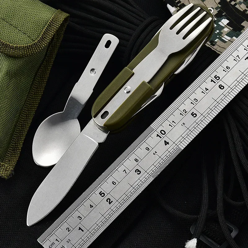 

Newest Tablespoon Set 3 In 1 Foldable Spoon Knife Fork Bottle Opener Stainless Steel Folding Pocket Kits Outdoor Tableware Set