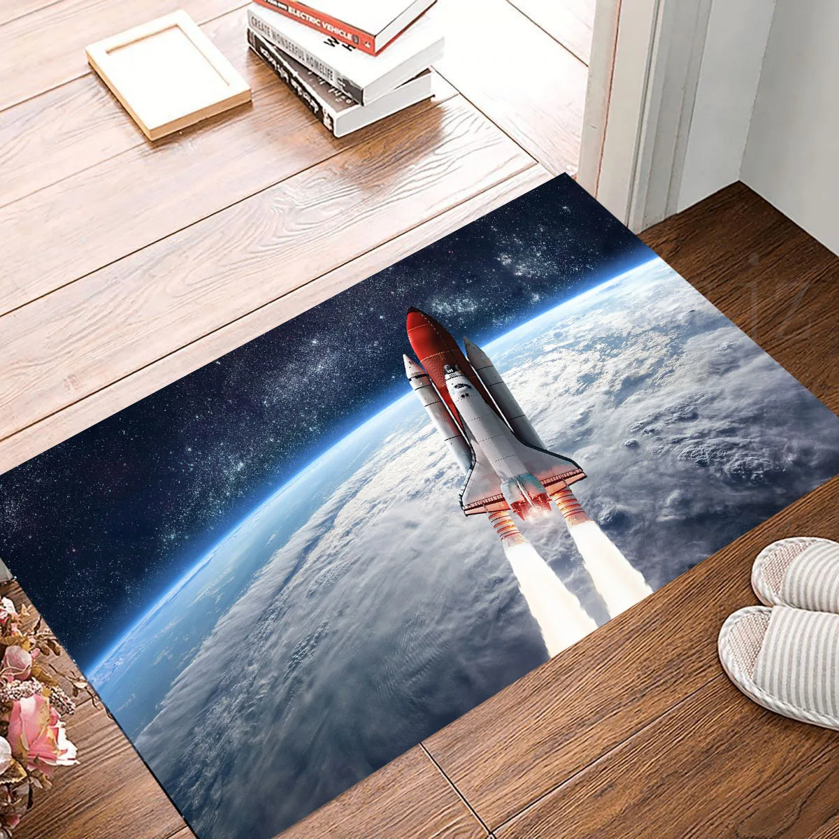 Cosmic Rocket Printing Kitchen Mat Bedroom Entrance Door Mat Home Floor Decoration Living Room Rug Bathroom Non-slip Rug