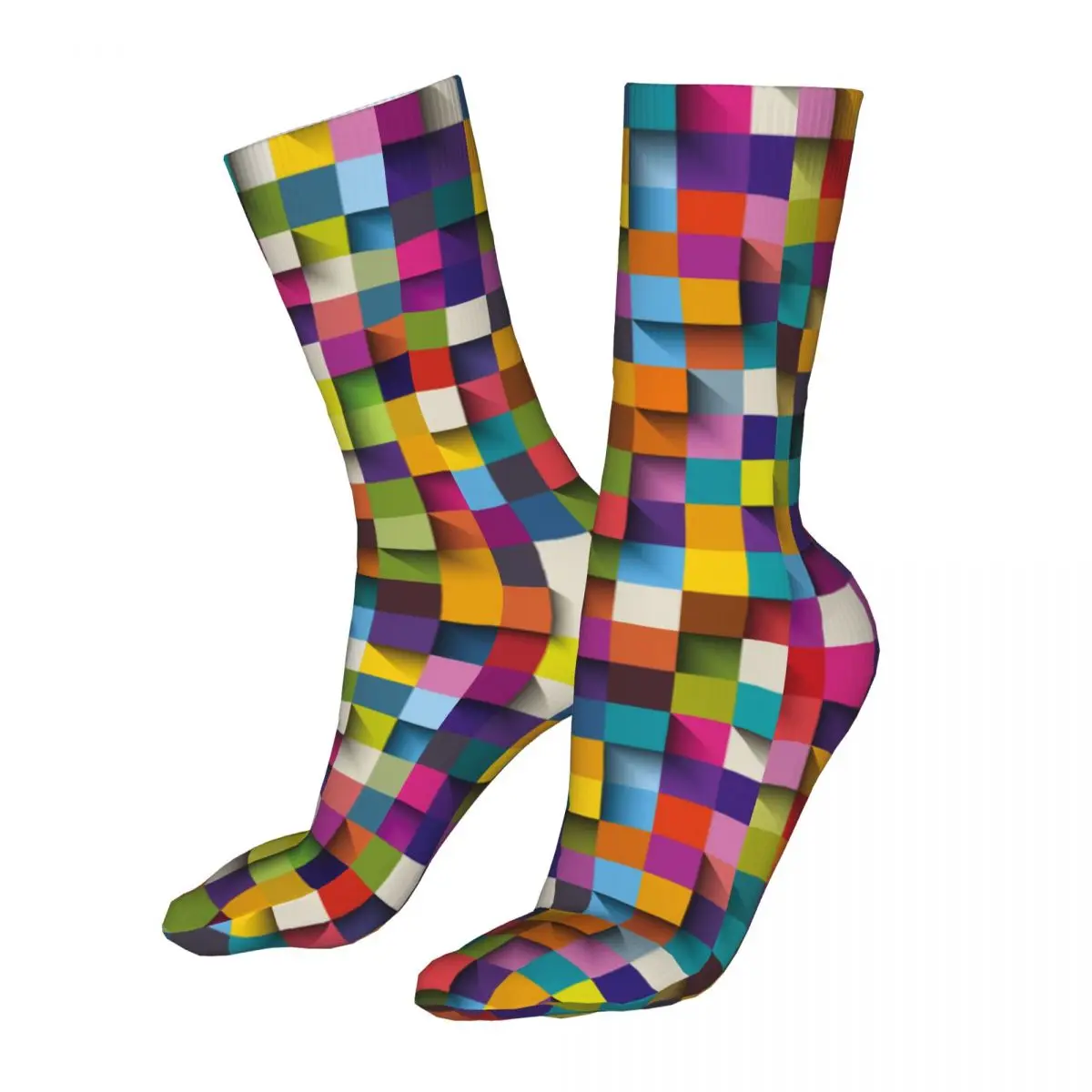 Compression Colorful Blocks With Shadow Women Socks 2022 Female Pink Blue Yellow Geometric Patterns Sports Socks