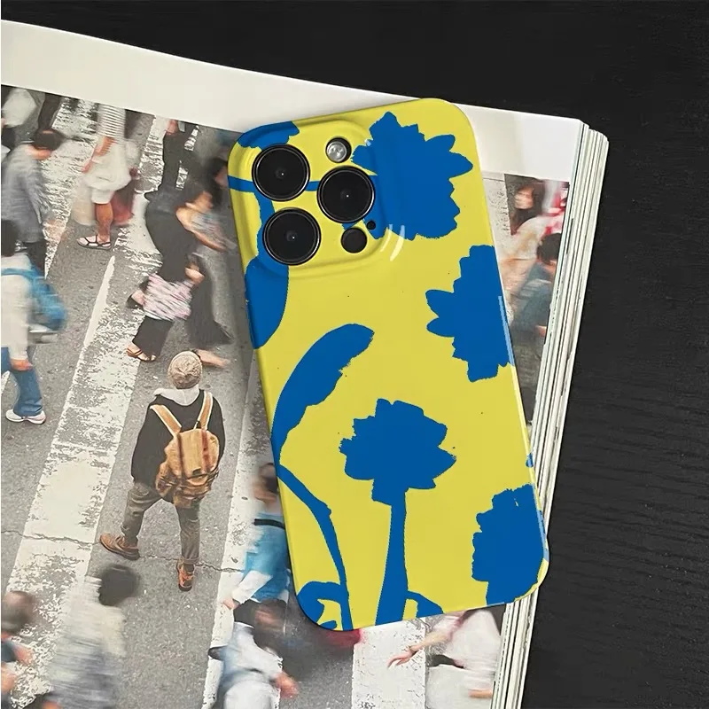 حافظة لهاتف آيفون 17Air 16E 15 PROMAX 14 15 16Plus 13 12 MINI 11 XR غطاء هاتف أكريليك أصفر أزرق متباين #3