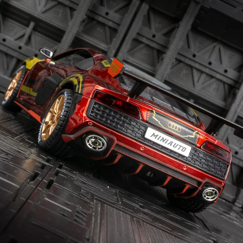 1:24 Audi R8 liga modelo de carro de corrida portas e capô do motor, porta-malas pode ser aberto detalhes ricos, acabamento fino, boa qualidade