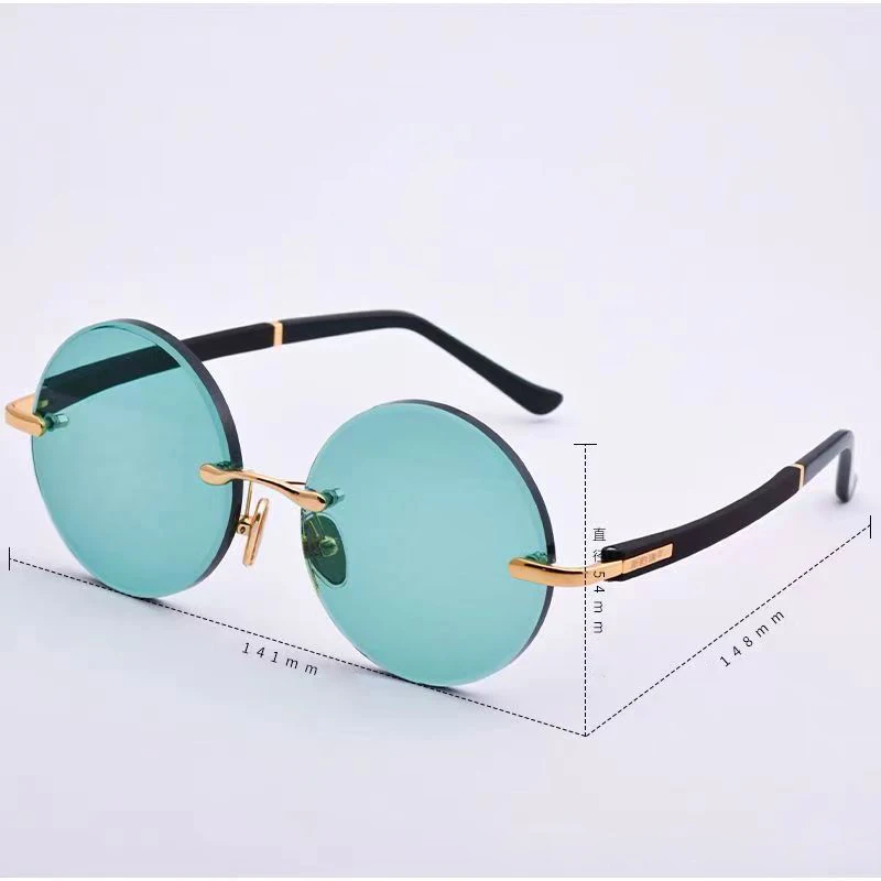 EVOVE Green Stone Sunglasses Male Women Rimless Round Natural Crystal G15 Sun Glasses Men Anti Scratch Eye Protection Cooling